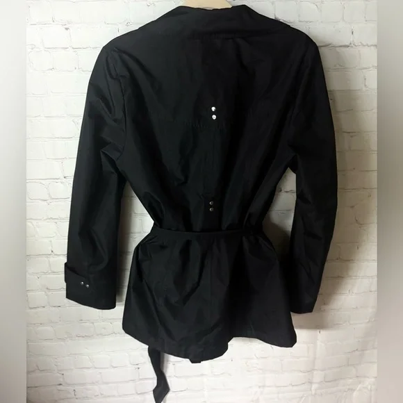 Weather Tamer Black Belted Trench Jacket M – Leopard Lined Lightweight Coat - Picture 4 of 7